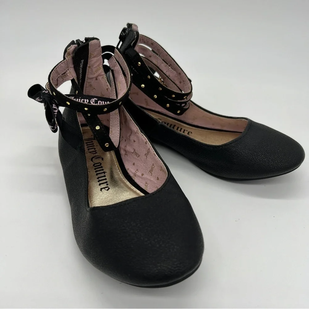 Juicy Couture Little Girls Ballet Flats With Ankle Straps in Black Shoes Size 1